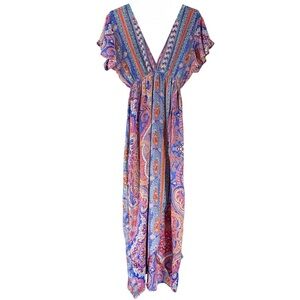NWOT Karma Highway Paisley Boho Maxi Dress Festival Kaftan Beach Cover Up OS